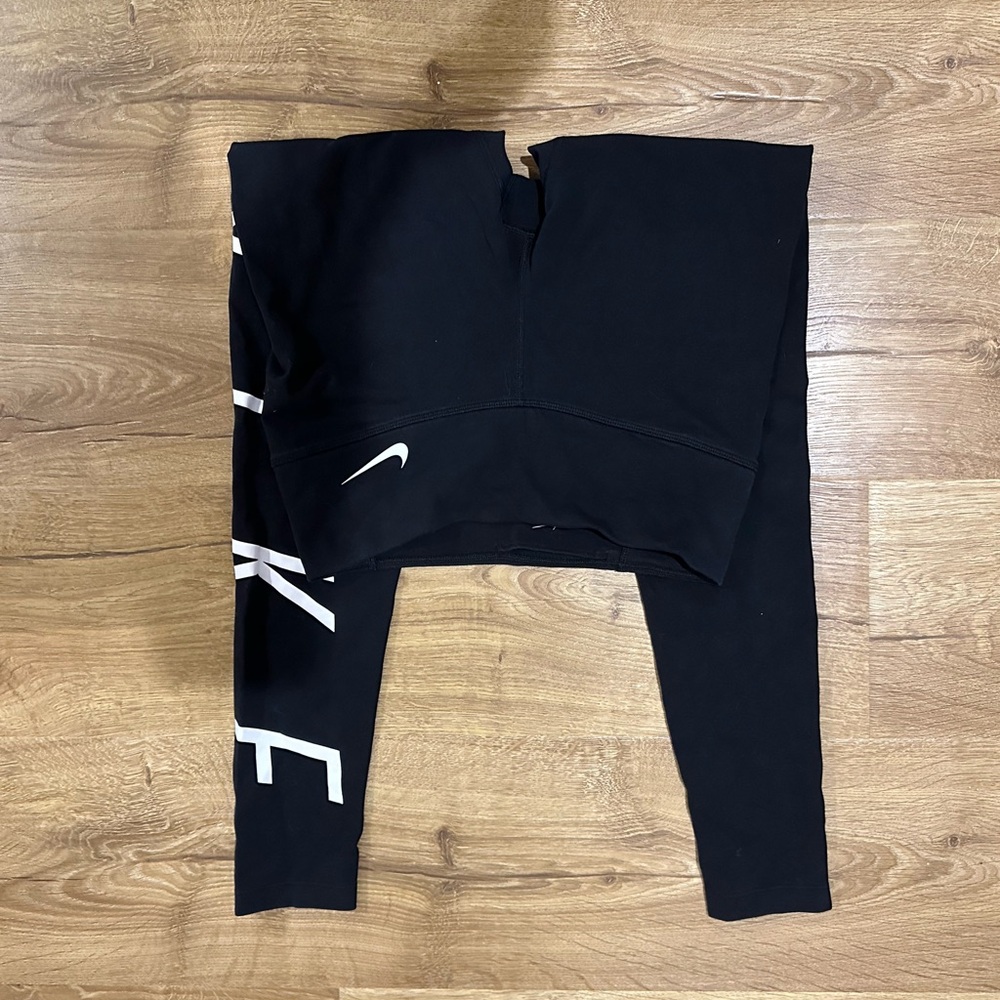 Nike Black Leggings with White Swoosh and Side Lettering